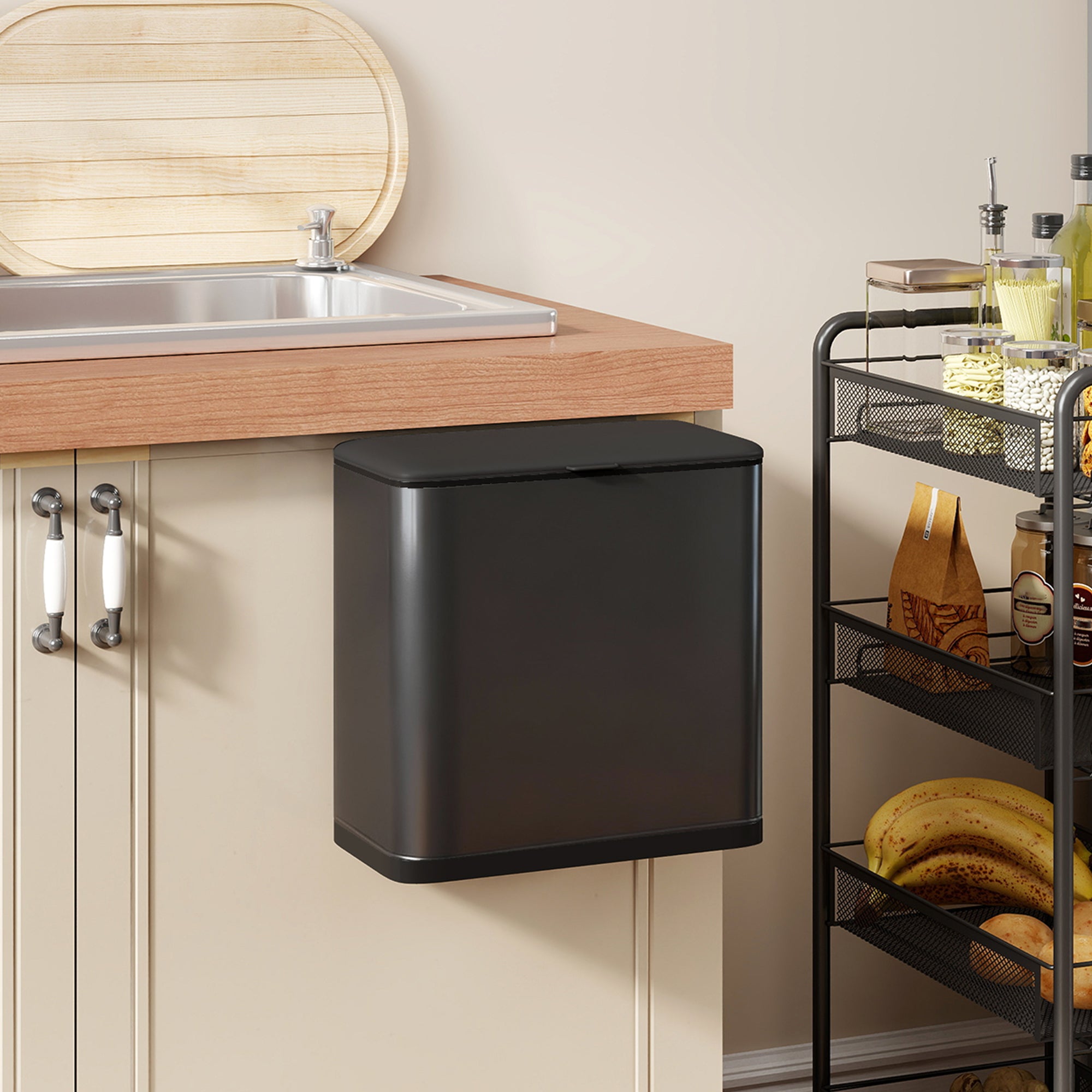 Kozy 8L Hanging Kitchen Bin, Rubbish bin with Lid and Removable Inner Bucket for Kitchen Cabinet Door, Under Sink, Office