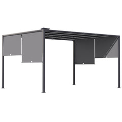Outsunny 3m x 4m Metal Pergola with Retractable Roof, Outdoor Garden Pergola with LED Lights, Solar Powered, for BBQ, Lawn, Dark Grey | Aosom UK
