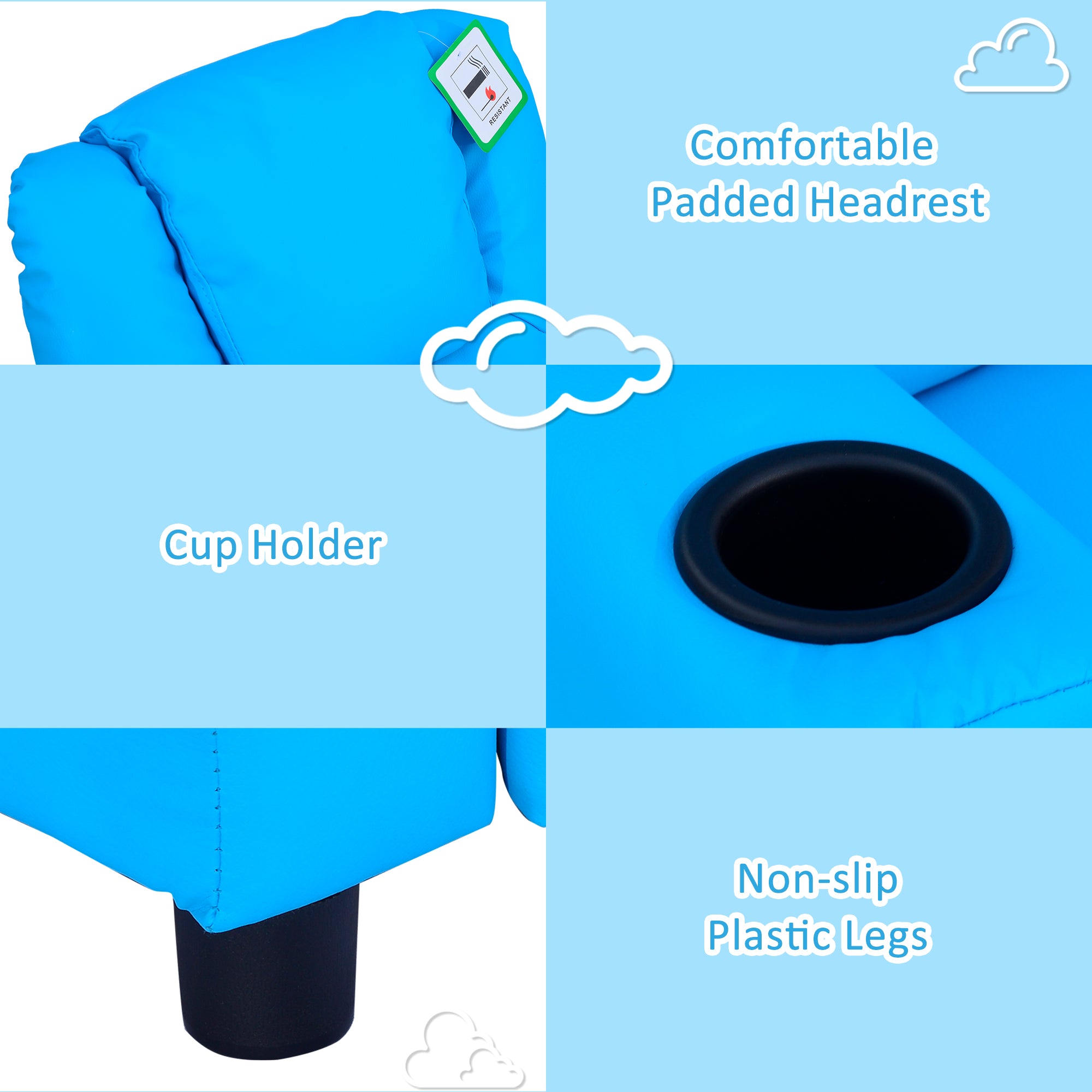 Kozy Kids Recliner Chair, PU Leather with Adjustable Backrest, Footrest, Padded Headrest, Blue