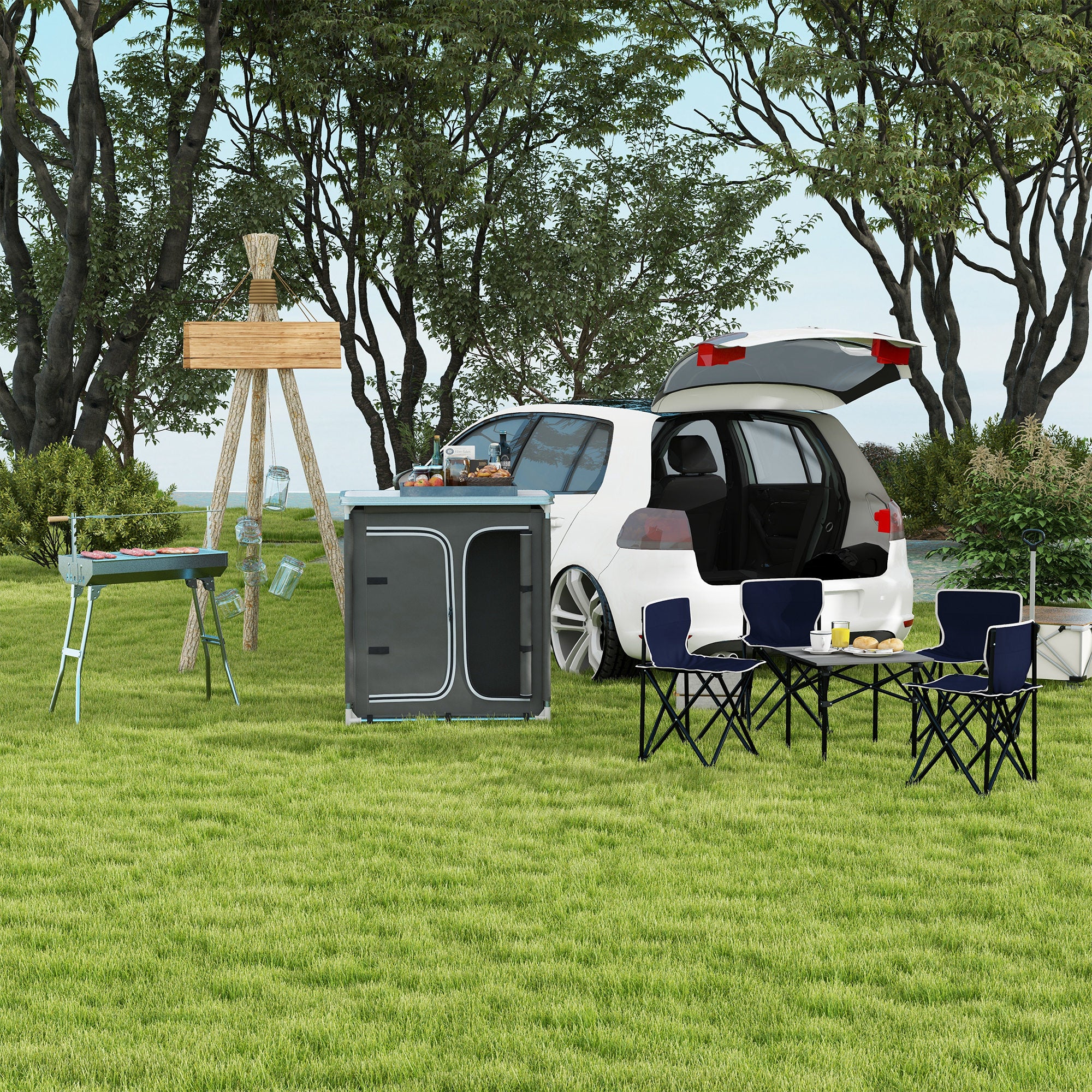 Kozy Aluminum Camping Cupboard, Camping Kitchen Station Cook Table with 3-Shelf, Storage Organiser for BBQ Party Picnic