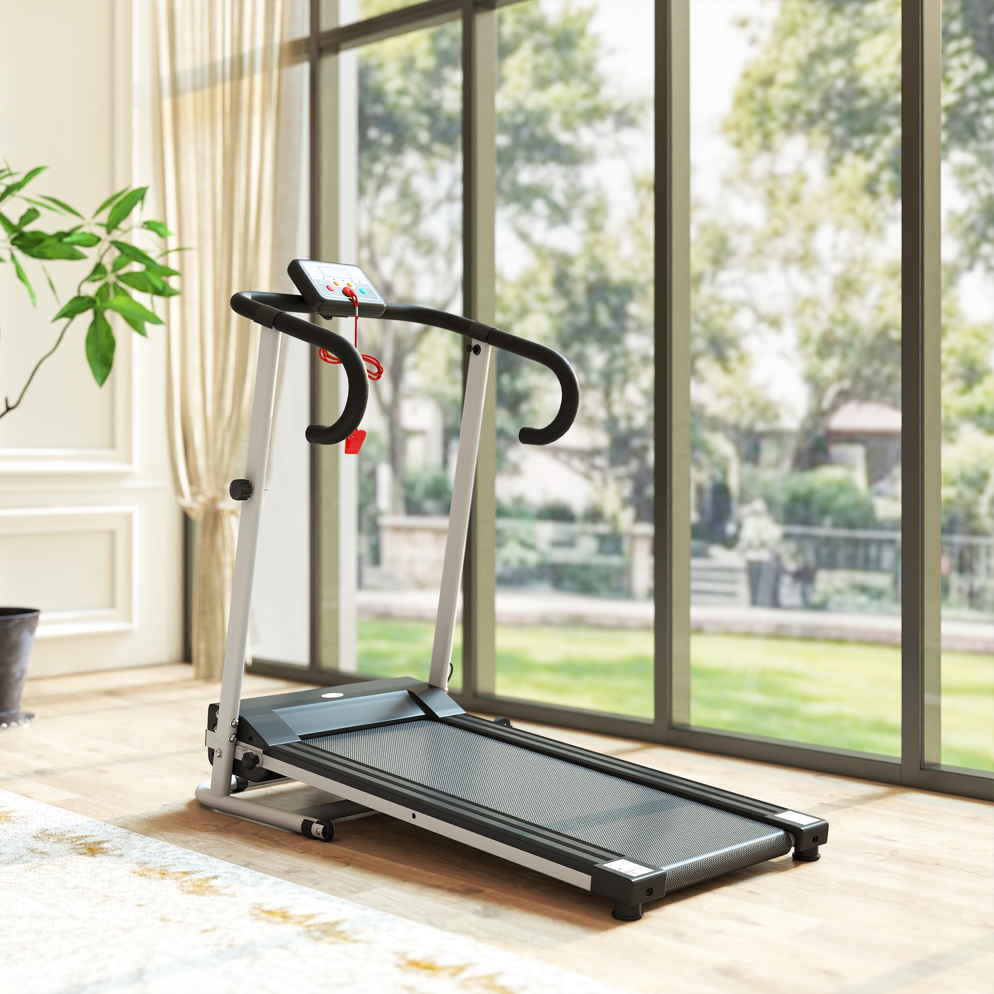 Kozy Folding Treadmill with Incline, Walking Pad Treadmill for Home, 1-10km/h Under Desk Running Machine with LCD Display and Wheels, No Assembly, Grey