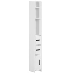 kleankin Modern Bathroom Storage Cabinet, Freestanding Tall Bathroom Cabinet with Open Shelves and 3 Cupboards with Door, for Bedroom Hallway, White