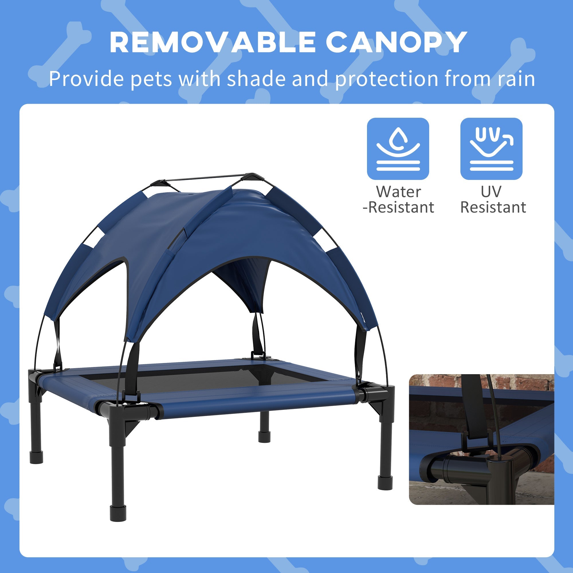 PawHut Raised Cooling Pet Bed, Breathable Mesh, Washable, for Small to Medium Dogs, 76 x 61 x 69.5cm, Dark Blue | Aosom UK
