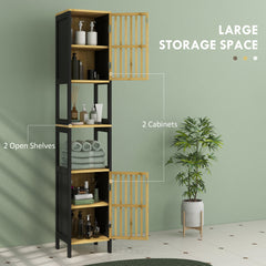 Bamboo-Blend Retro Cut-Out Tall Bathroom Storage Unit