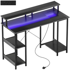 Kozy - LED Computer Desk, with Power Outlets and Shelves - Carbon Fibre Grey