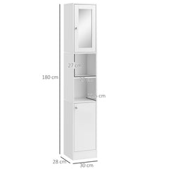 Kozy Tall Bathroom Storage Cabinet with Mirror, Freestanding Floor Cabinet Tallboy Unit with Adjustable Shelves, White