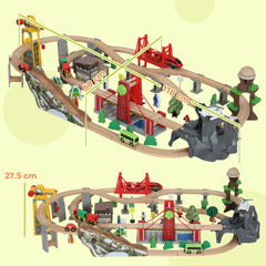Kozy 100 Piece Wooden Train Set for Kids 3+ Years with Track, Crane, Battery Operated Train