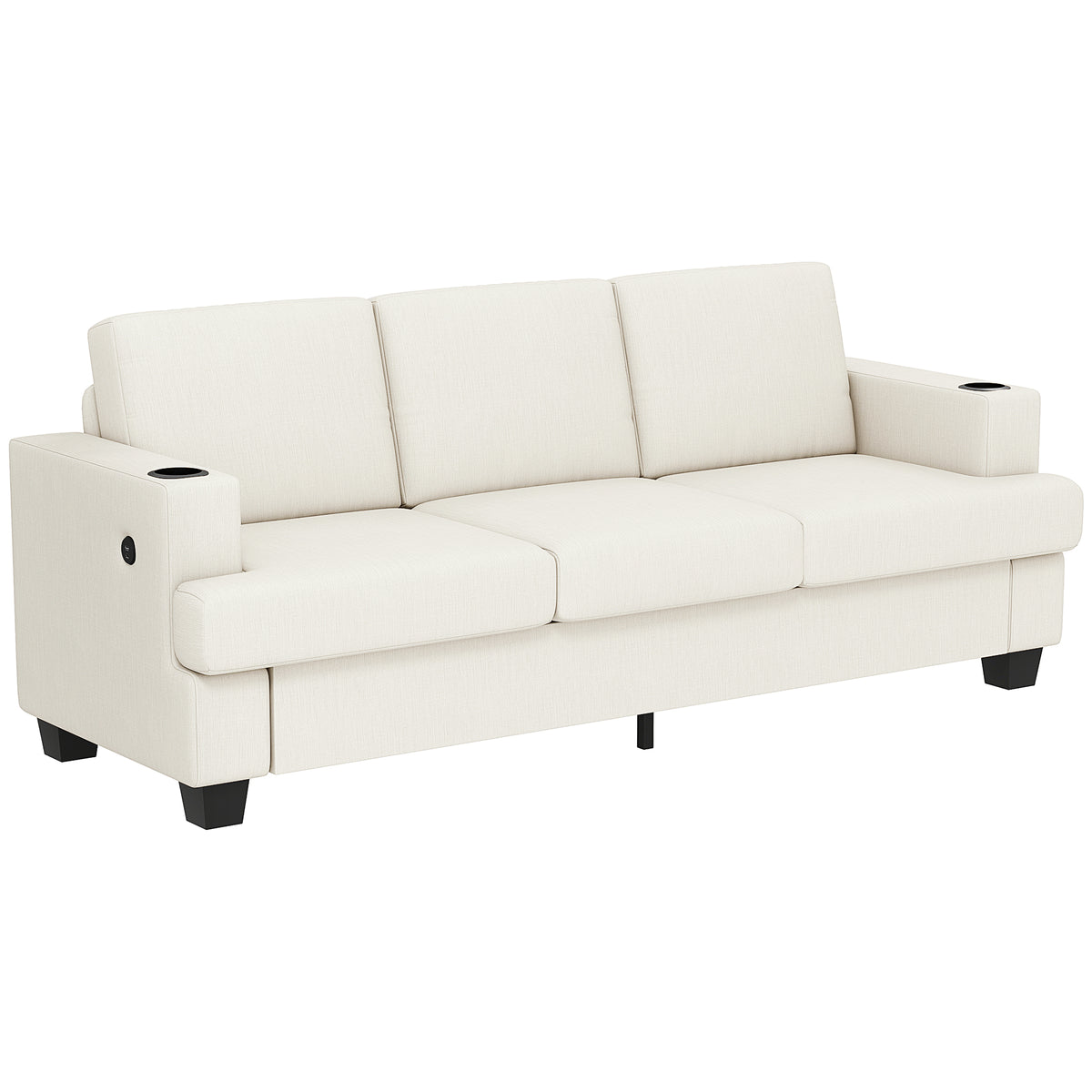 Kozy - 3 Seater Sofa with USB Ports & Cup Holders - Cream White
