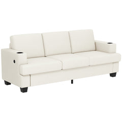 Kozy - 3 Seater Sofa with USB Ports & Cup Holders - Cream White