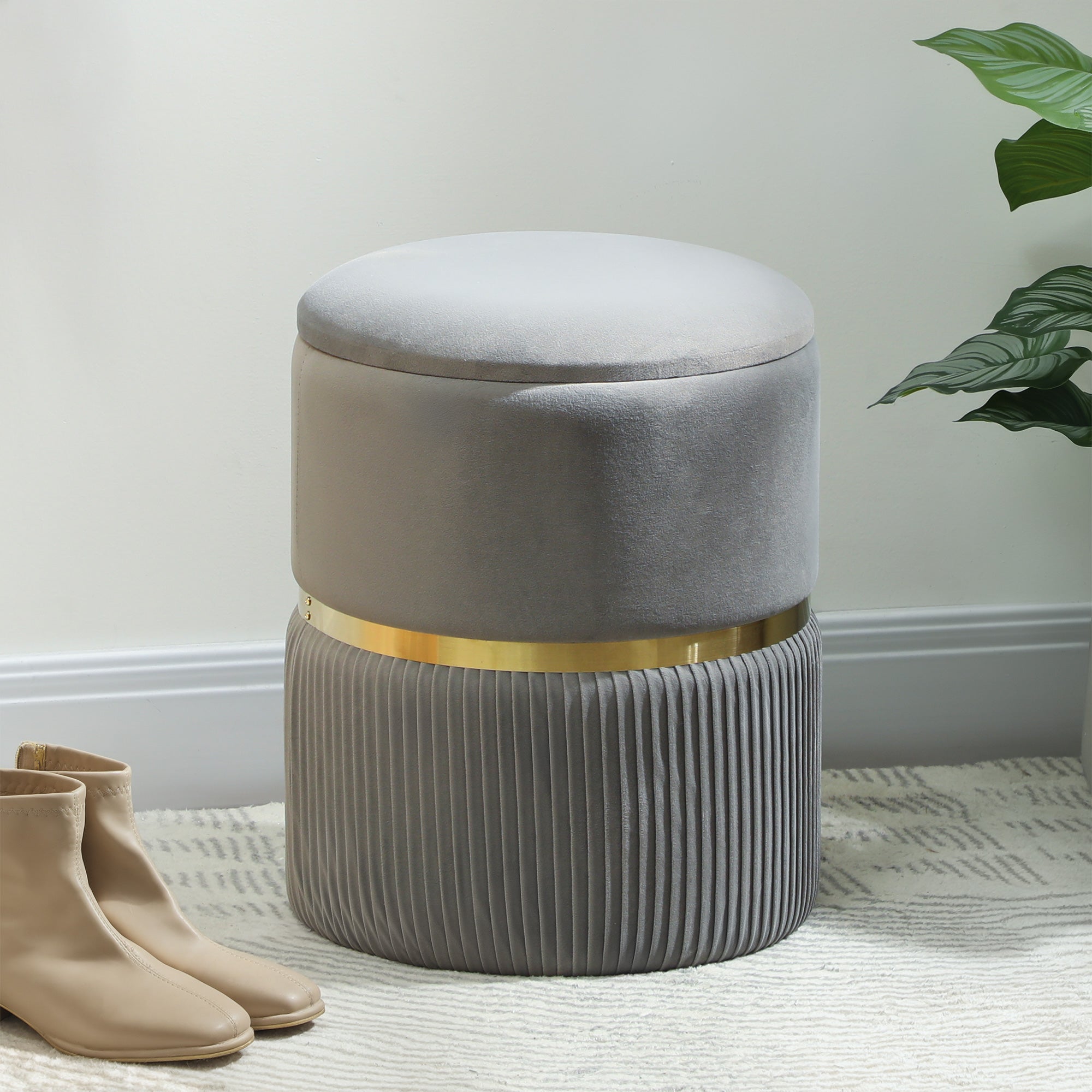 Kozy - Velvet-Feel Storage Ottoman - Light Grey
