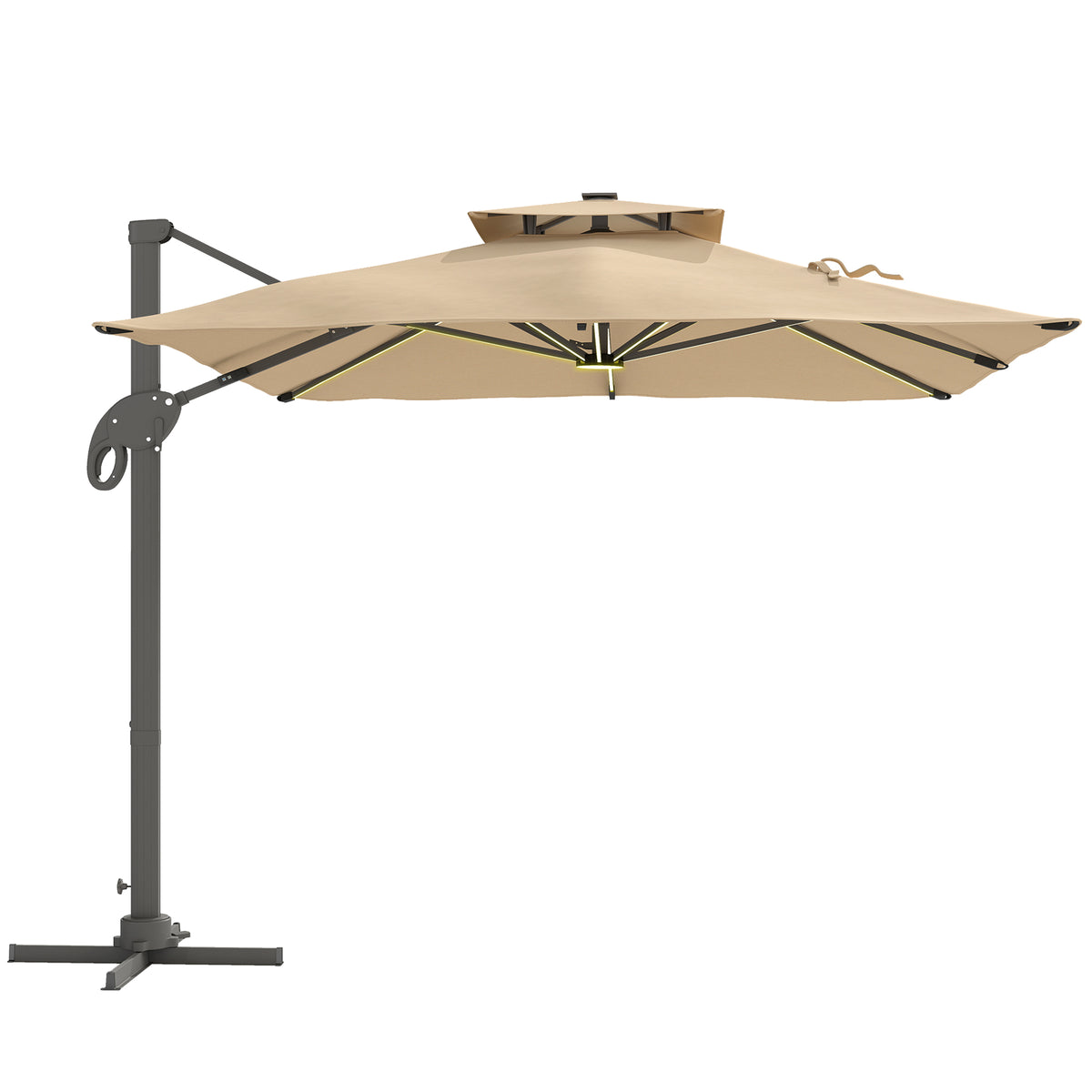 Kozy 3 x 3(m) Aluminium Sun Square Canopy Top w/ Adjustable Pole Angle Khaki