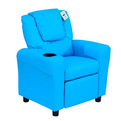 Kozy Kids Recliner Chair, PU Leather with Adjustable Backrest, Footrest, Padded Headrest, Blue