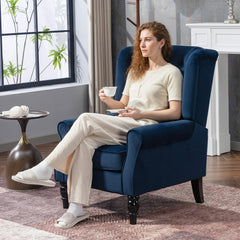 Kozy - Wingback Accent Chair, Retro Upholstered Button Tufted Occasional Chair for Living Room and Bedroom, Dark Blue