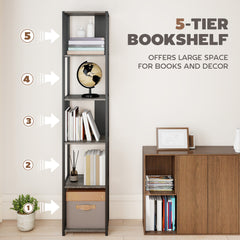 Kozy - 5-Tier Bookshelf with Steel Frame - Grey