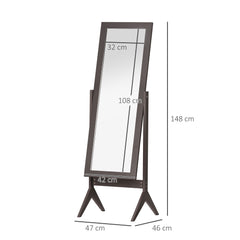 HOMCOM Dressing Mirror, Freestanding Bedroom Tall Mirror Adjustable Angle, 148x47cm, Brown