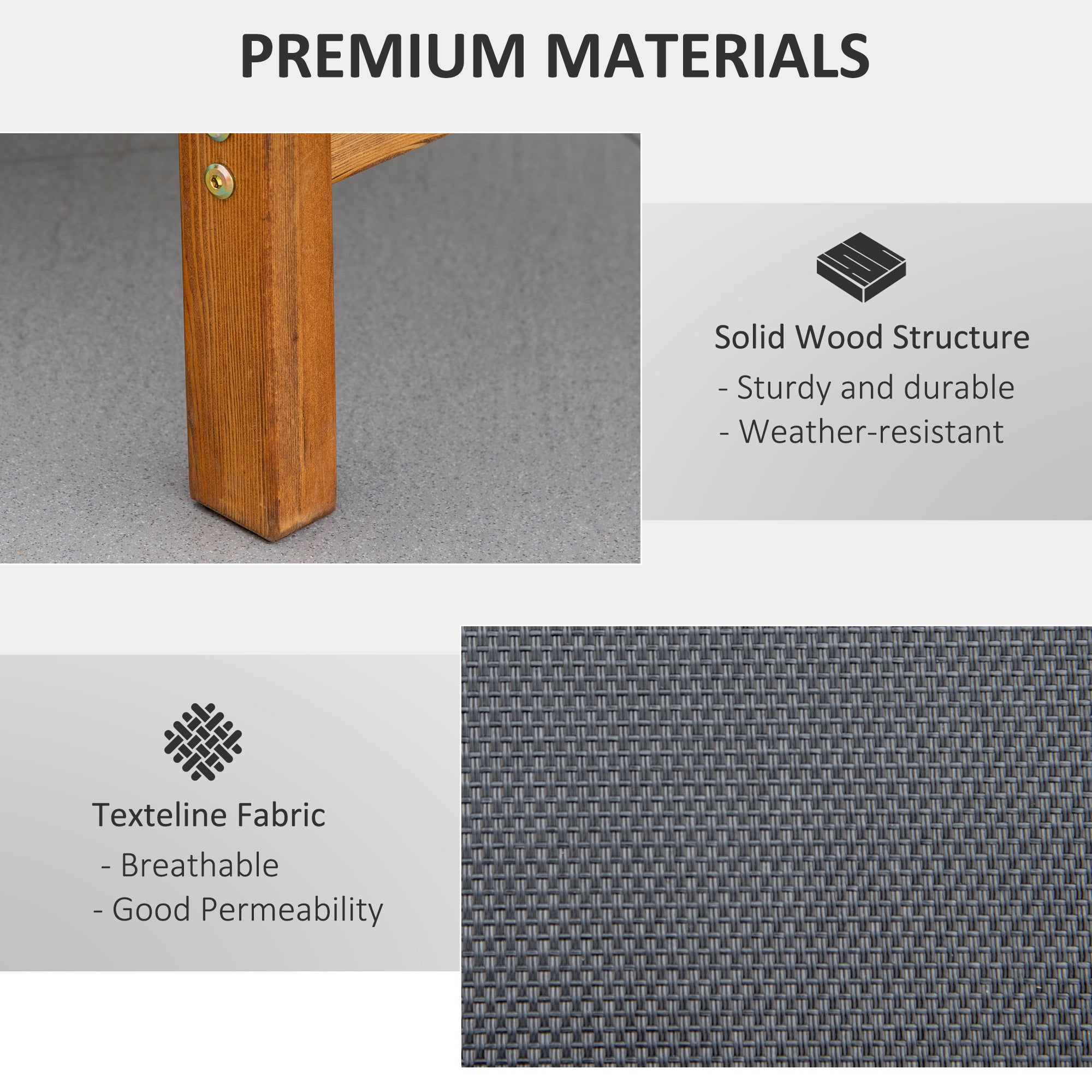 Kozy Ergonomic Patio Lounge Chair Wooden Outdoor Chaise w/ 3 Adjustable Back and Removable Headrest Pillow for Garden Black