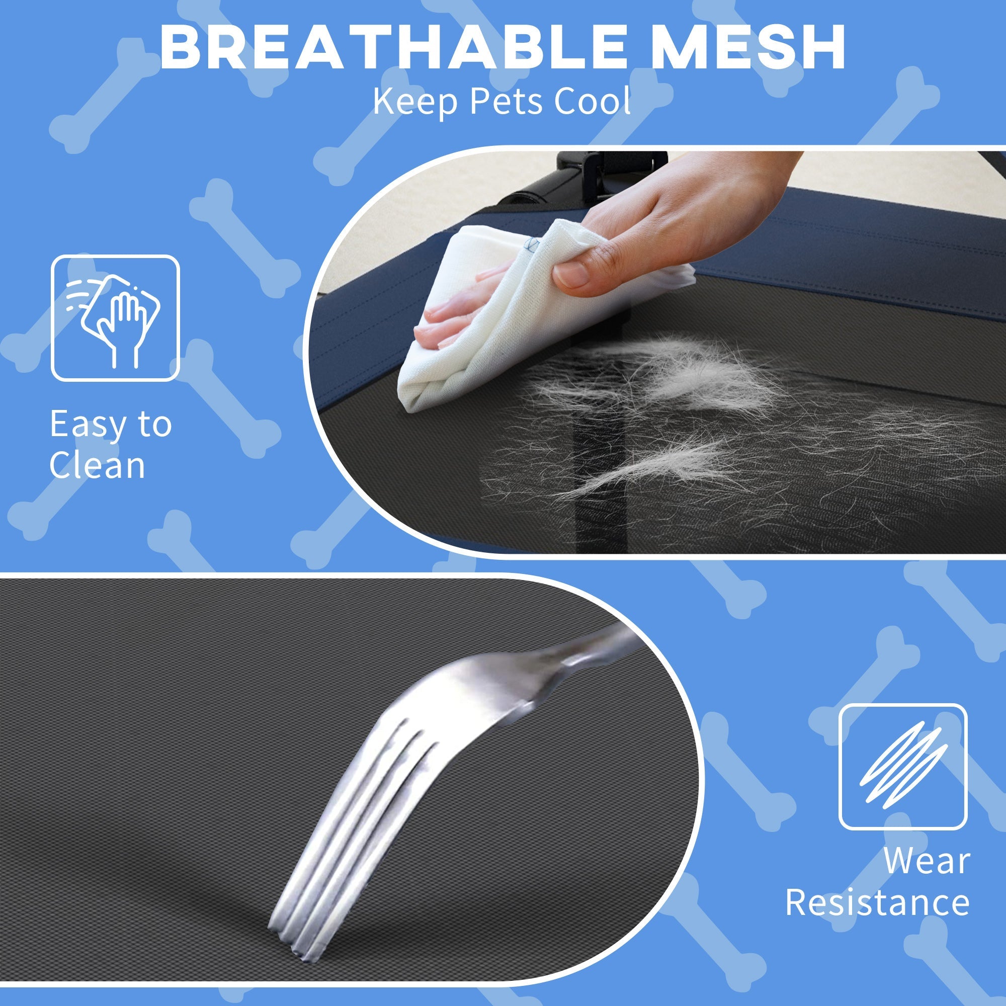 PawHut Raised Cooling Pet Bed, Breathable Mesh, Washable, for Small to Medium Dogs, 76 x 61 x 69.5cm, Dark Blue | Aosom UK