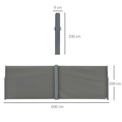 Kozy 6 x 2m Retractable Sun Side Awning Screen Fence Patio Garden Wall Balcony Screening Panel Outdoor Blind Privacy Divider – Grey