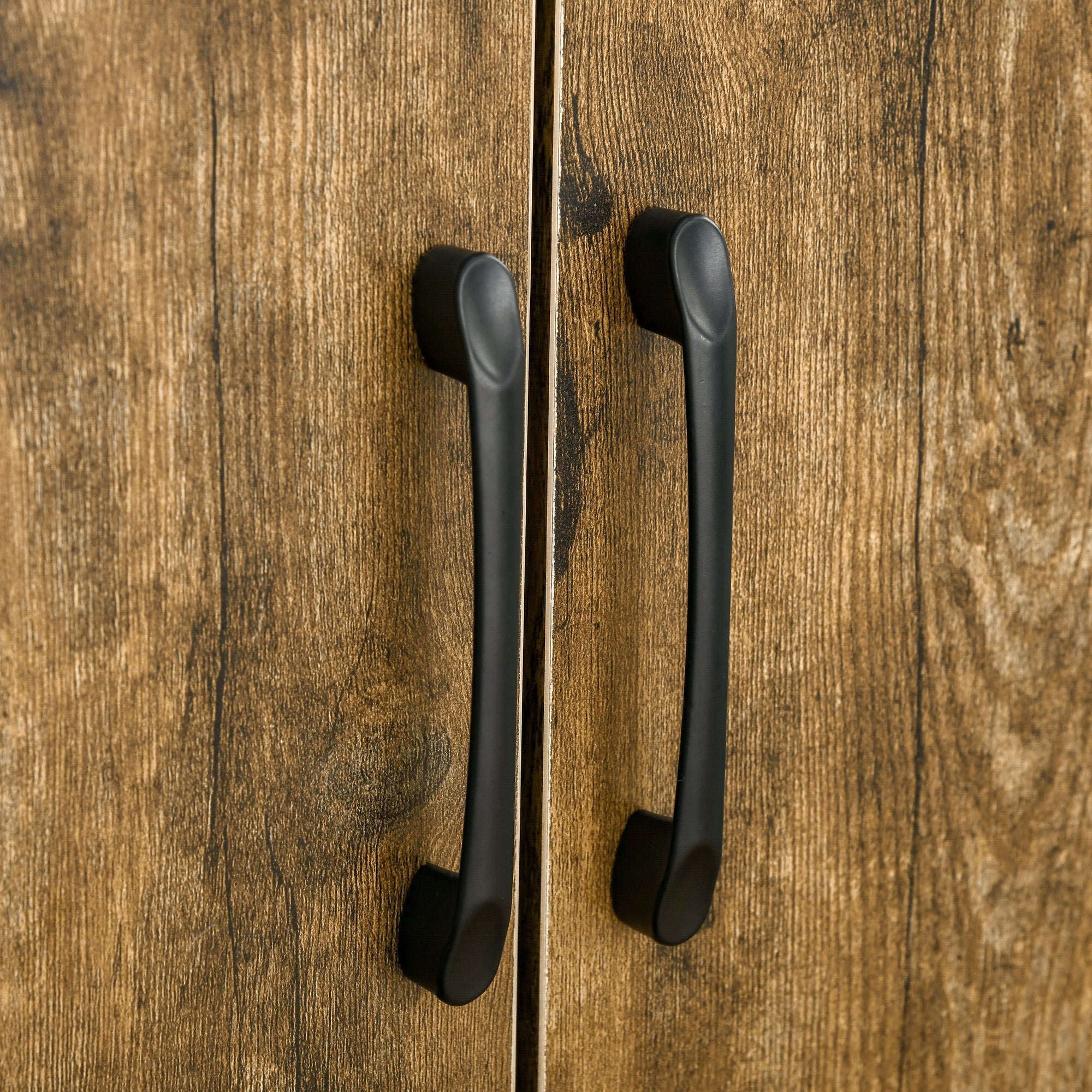 Kozy Farmhouse 4-Door Cabinet, Freestanding Tall Cupboard with Storage Shelves for Bedroom & Living Room, Rustic Wood Effect