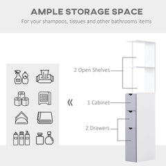 HOMCOM Slimline Bathroom Storage Free-Standing Bathroom Cabinet Unit Tall Shelf Toilet Tissue Cupboard w/Drawers - Grey and White | Aosom UK