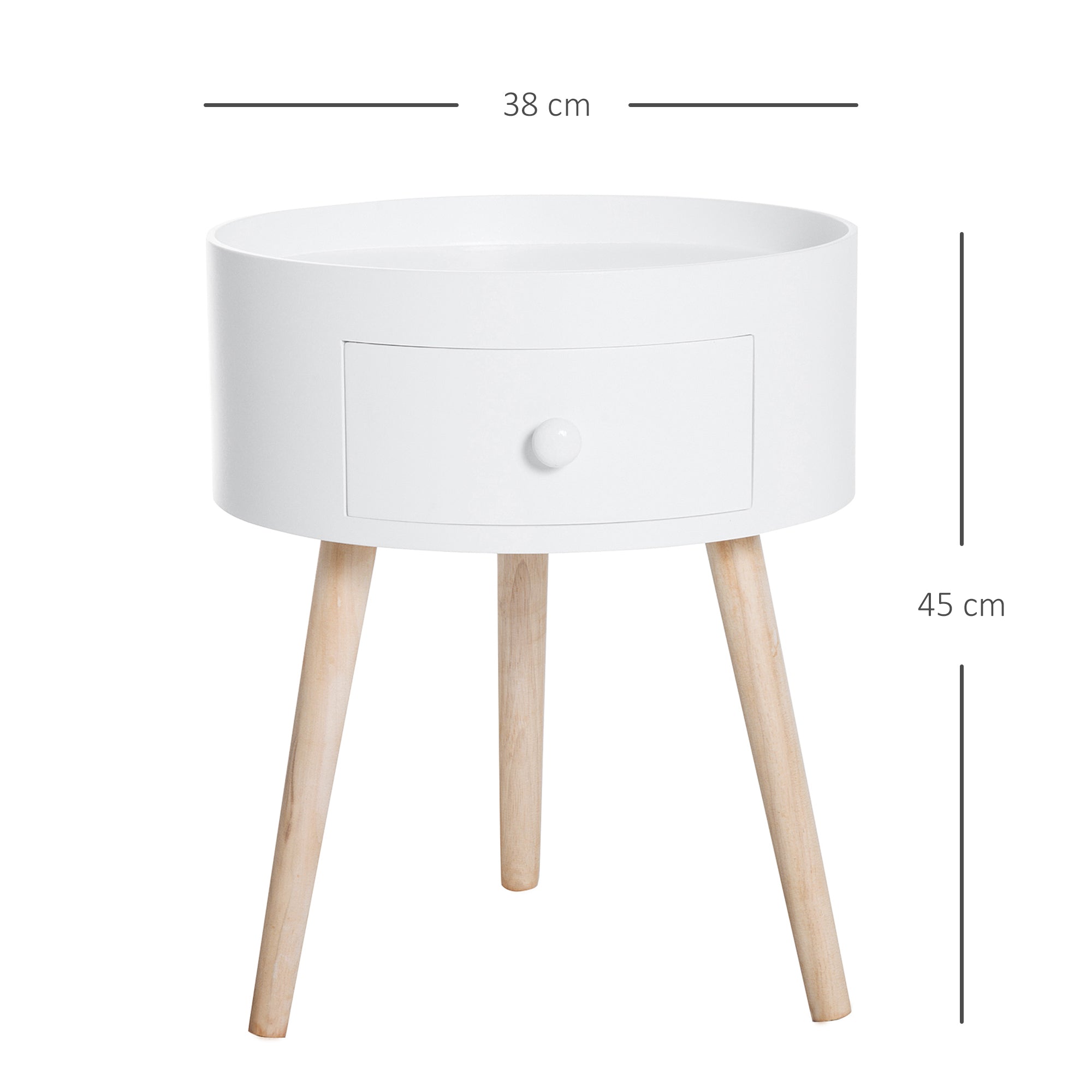 HOMCOM Modern Round Coffee Table, Wooden Side Table with Drawer, Wood Legs, Living Room Storage, White