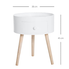 HOMCOM Modern Round Coffee Table, Wooden Side Table with Drawer, Wood Legs, Living Room Storage, White