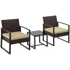 Kozy 3 pcs PE Rattan Wicker Garden Furniture Patio Bistro Set Weave Conservatory Sofa Coffee Table and Chairs Set Beige