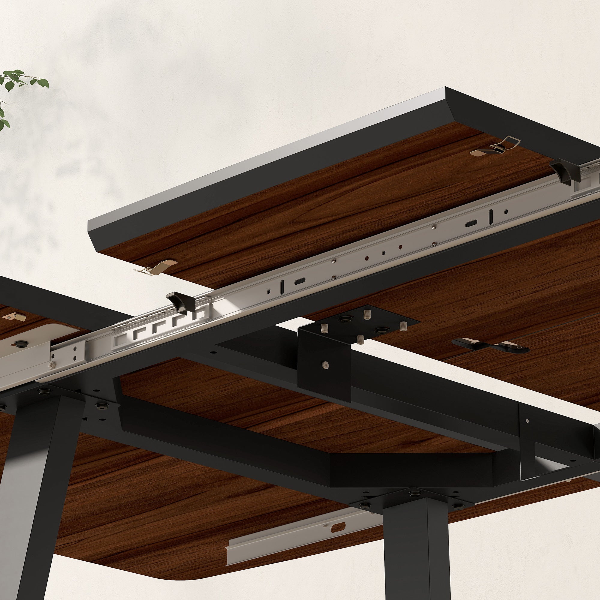 Kozy Extendable Dining Table Rectangular Wood Effect Tabletop for 4-6 People with Steel Frame & Hidden Leaves for Kitchen, Dining Room, Living Room