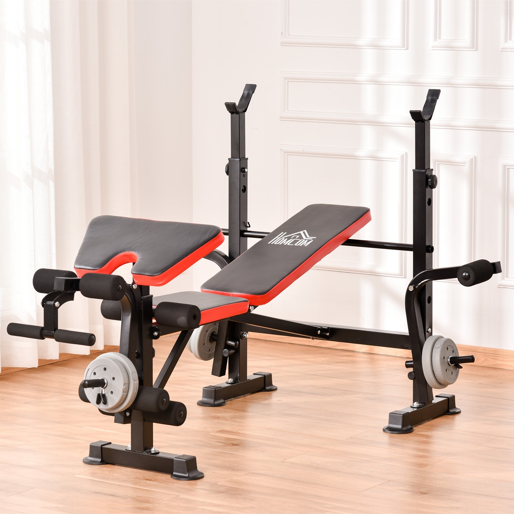 HOMCOM Adjustable Weight Bench with Leg Developer Barbell Rack for Weight Lifting and Strength Training Multifunctional Workout Station