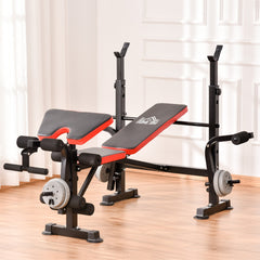 HOMCOM Adjustable Weight Bench with Leg Developer Barbell Rack for Weight Lifting and Strength Training Multifunctional Workout Station