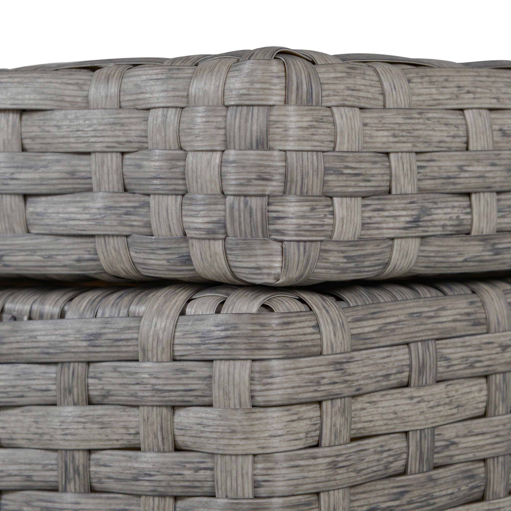 Kozy 4 Pieces Rattan Garden Furniture Set, 4 Seater Garden Sofa Set with Storage Box, Loveseats and Glass Top Table, Wicker Outdoor Conservatory Furniture with Cushions for Outdoor, Patio, Grey