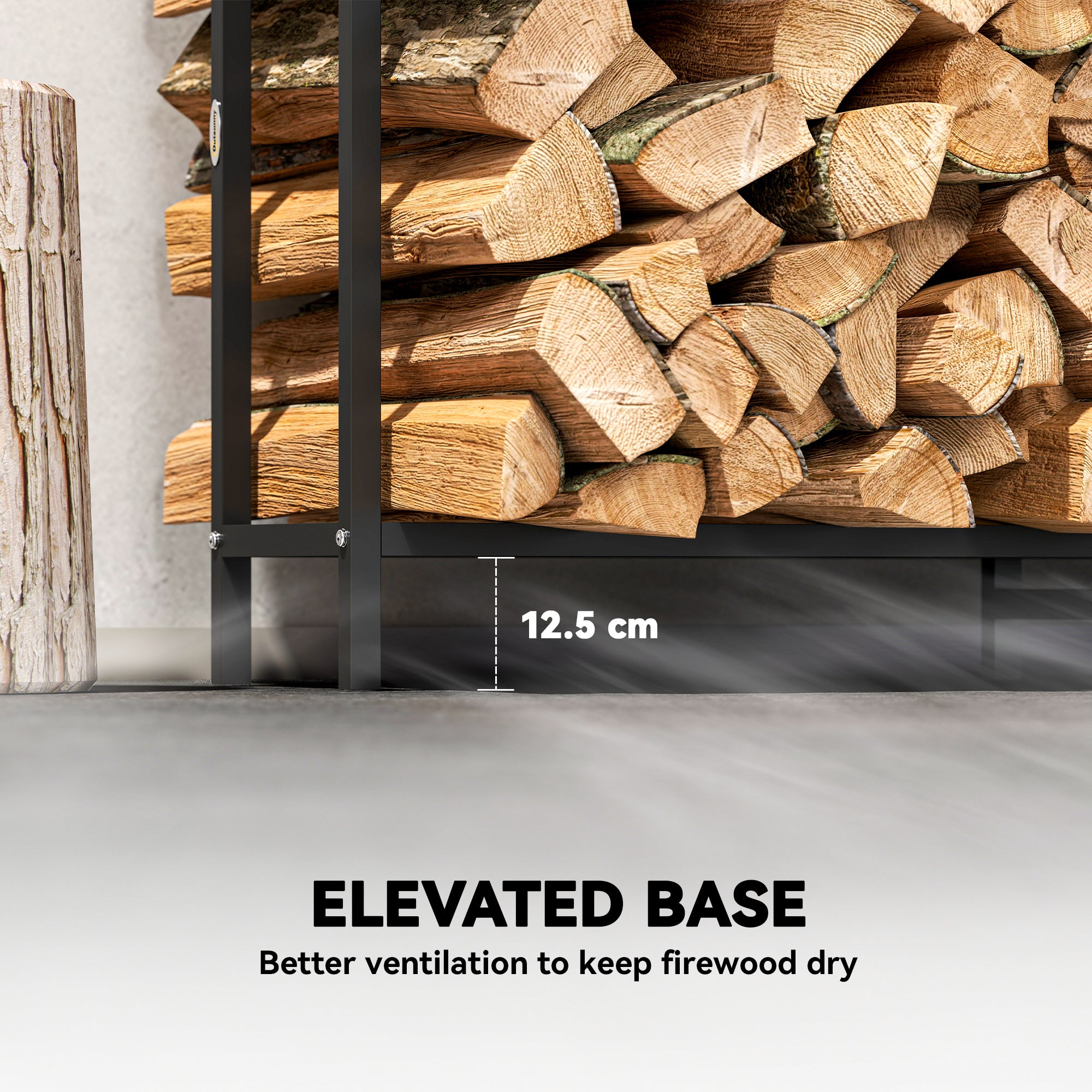 Kozy 6.5 FT Steel Firewood Log Rack with 300 kg Capacity, Heavy Duty Indoor Outdoor Fireplace Wood Storage Shelf, Log Holder/Stand with Extra Support Legs, Decorative Bonfire Pattern, Black