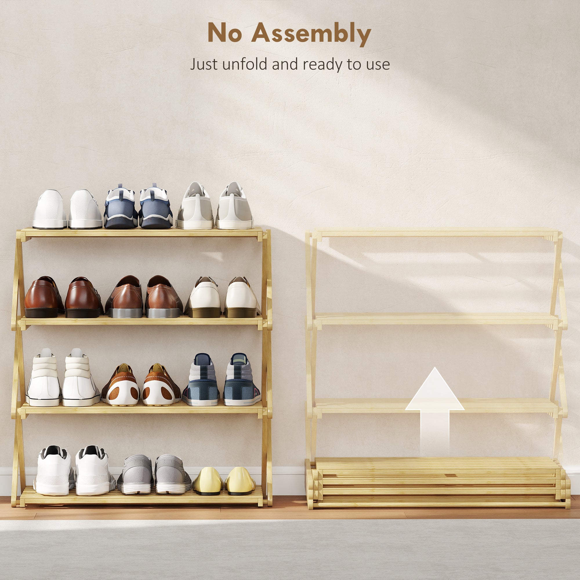 Kozy 4-Tier Bamboo Shoe Rack, No Assembly - Natural