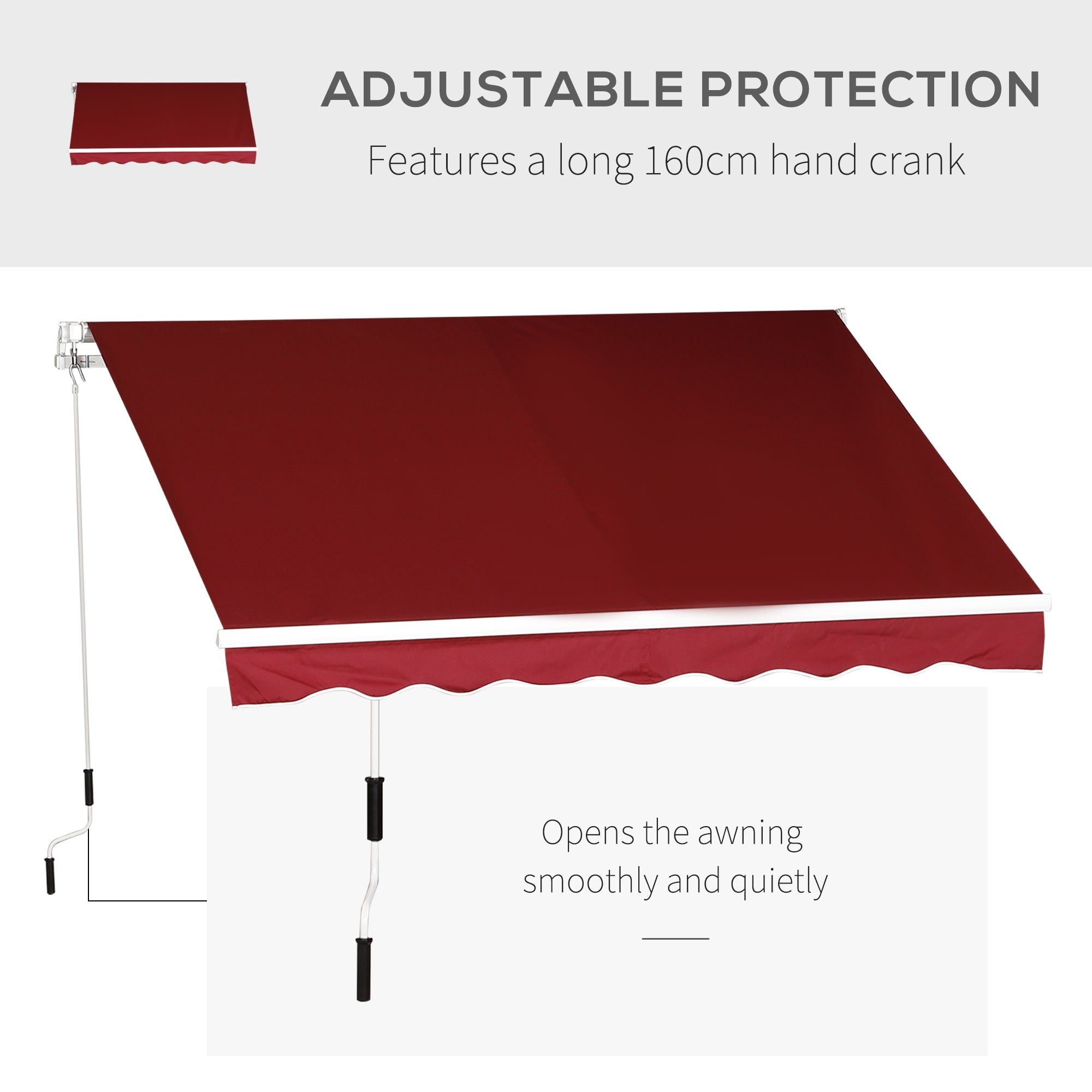 Kozy Manual Retractable Patio Awning Shelter UV Protection, 2.5mx2m
