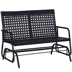 Kozy 2 Seater PE Rattan Glider Bench, Outdoor Loveseat Chair with Steel Frame, Porch Rocking Glider for 2 Person with Armchair, High Back, Black