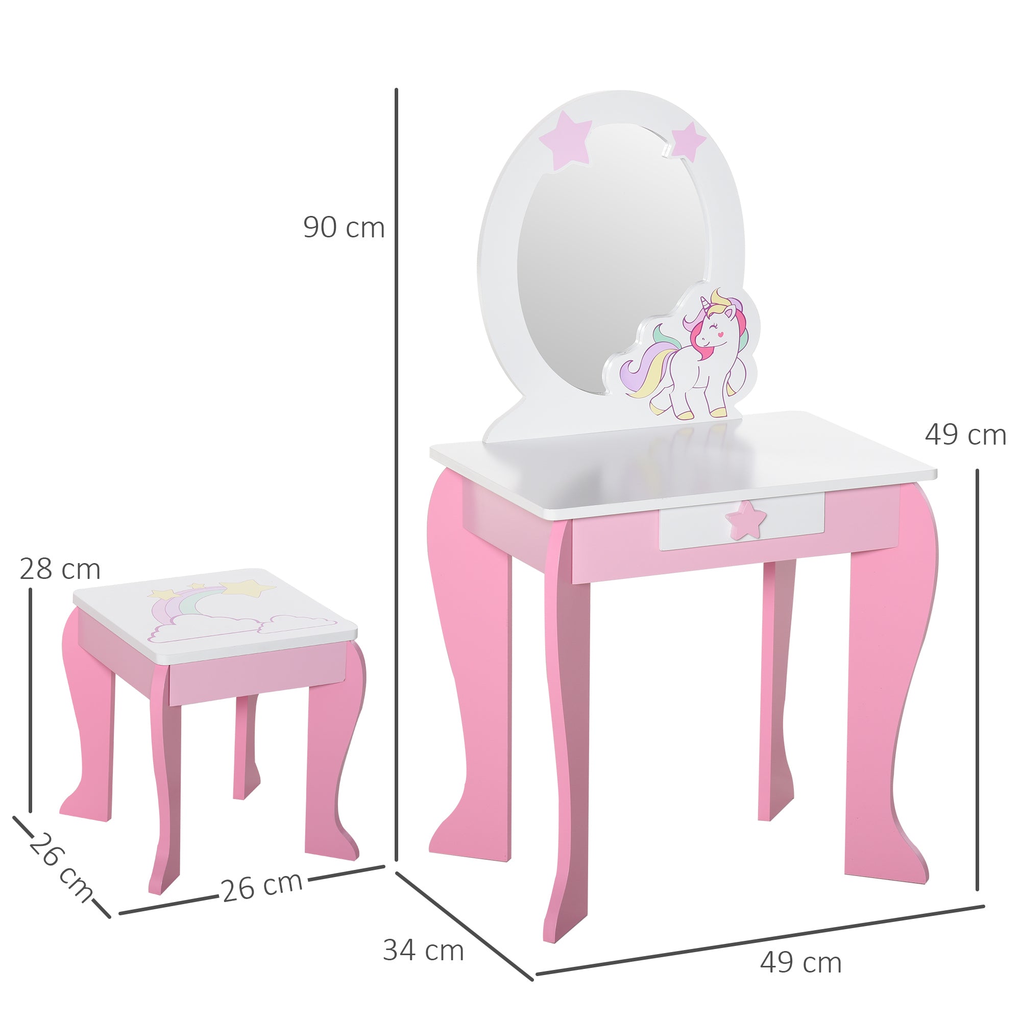 Kozy Kids Dressing Table with Mirror, Stool, Pink
