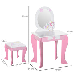 Kozy Kids Dressing Table with Mirror, Stool, Pink