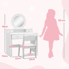 AIYAPLAY Kids Dressing Table Set Kids Make up Table with Stool and Mirror, Storage Drawers, Gift for Aged 3-8