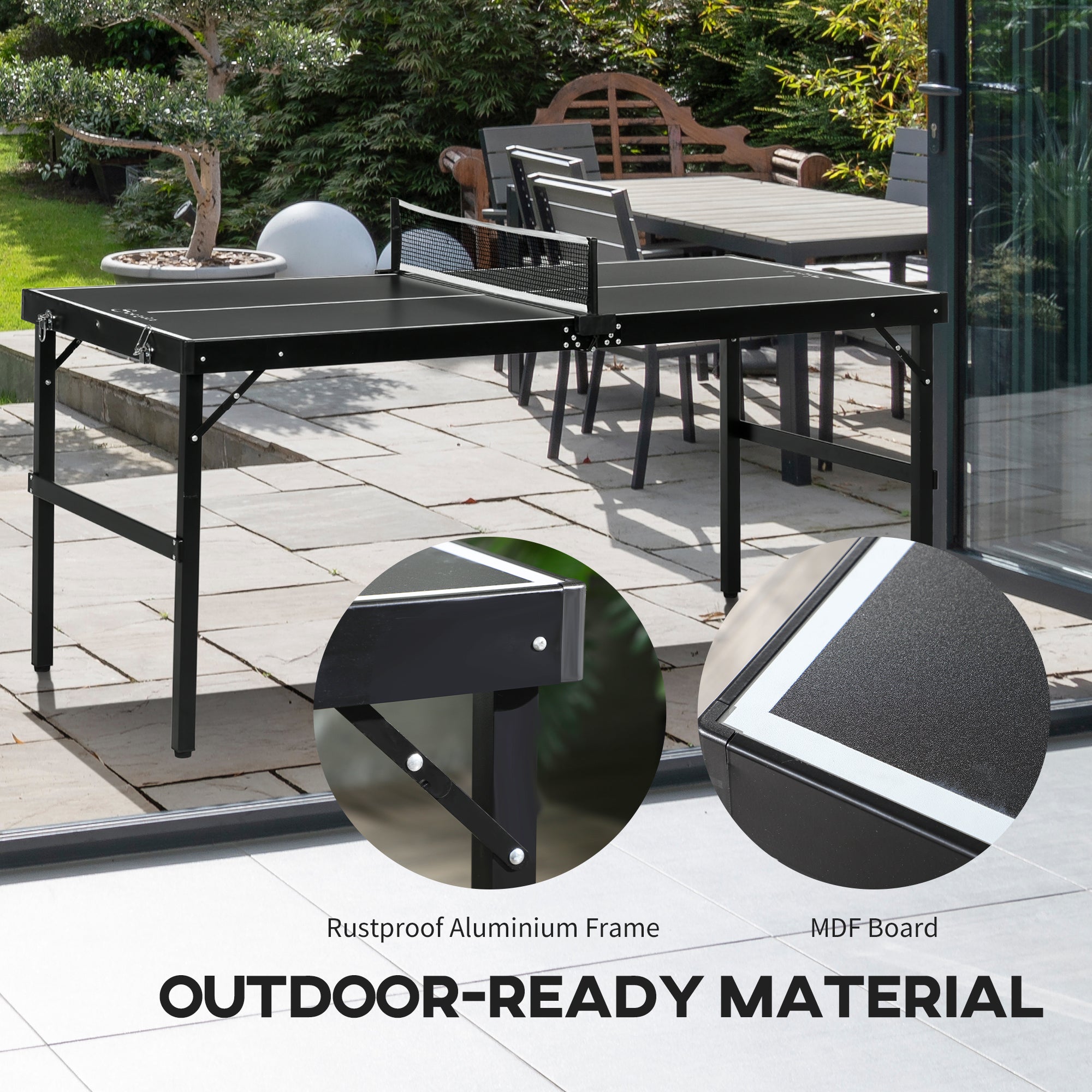 Kozy 5ft Mini Table Tennis Table, Folding Ping Pong Table with Net and Aluminium Frame, Portable Ping Pong Game Set for Indoor Outdoor Use, Black