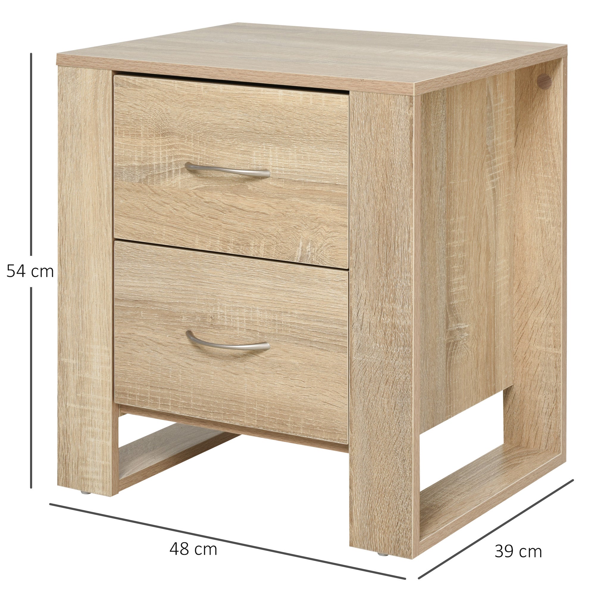 HOMCOM Bedside Table with 2 Drawers, Modern Boxy Design, Elevated Base, Melamine Finish, Bedroom Storage, Oak Brown