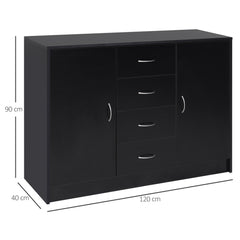 HOMCOM Sideboard Storage Cabinet with 2 Doors and 4 Drawers Free Standing Cupboard, Chest Organizer for Kitchen and Living Room, Black