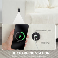 Kozy - 3 Seater Sofa with USB Ports & Cup Holders - Cream White