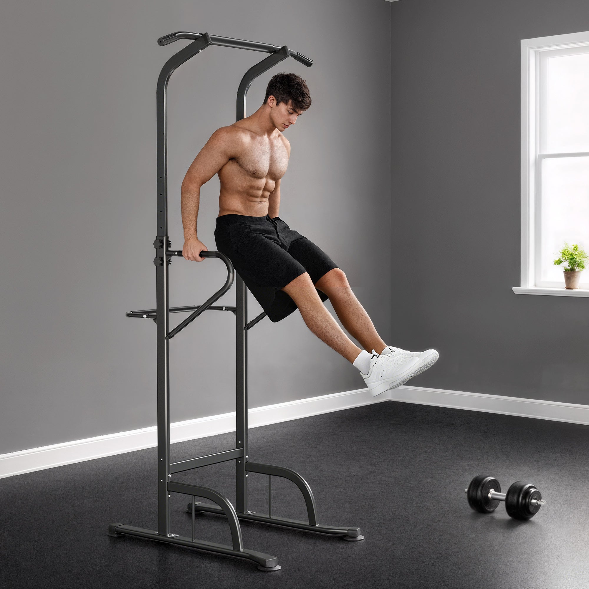 Kozy Power Tower Dip Station Pull Up Bar Multi-Function Push Up Equipment with Adjustable Height for Home Gym Strength Training Workout Fitness
