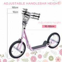 HOMCOM Youth Scooter Adult Teen Push Scooter Kids Children Stunt Scooter Bike Bicycle Ride On 16" Pneumatic Tyres , Pink