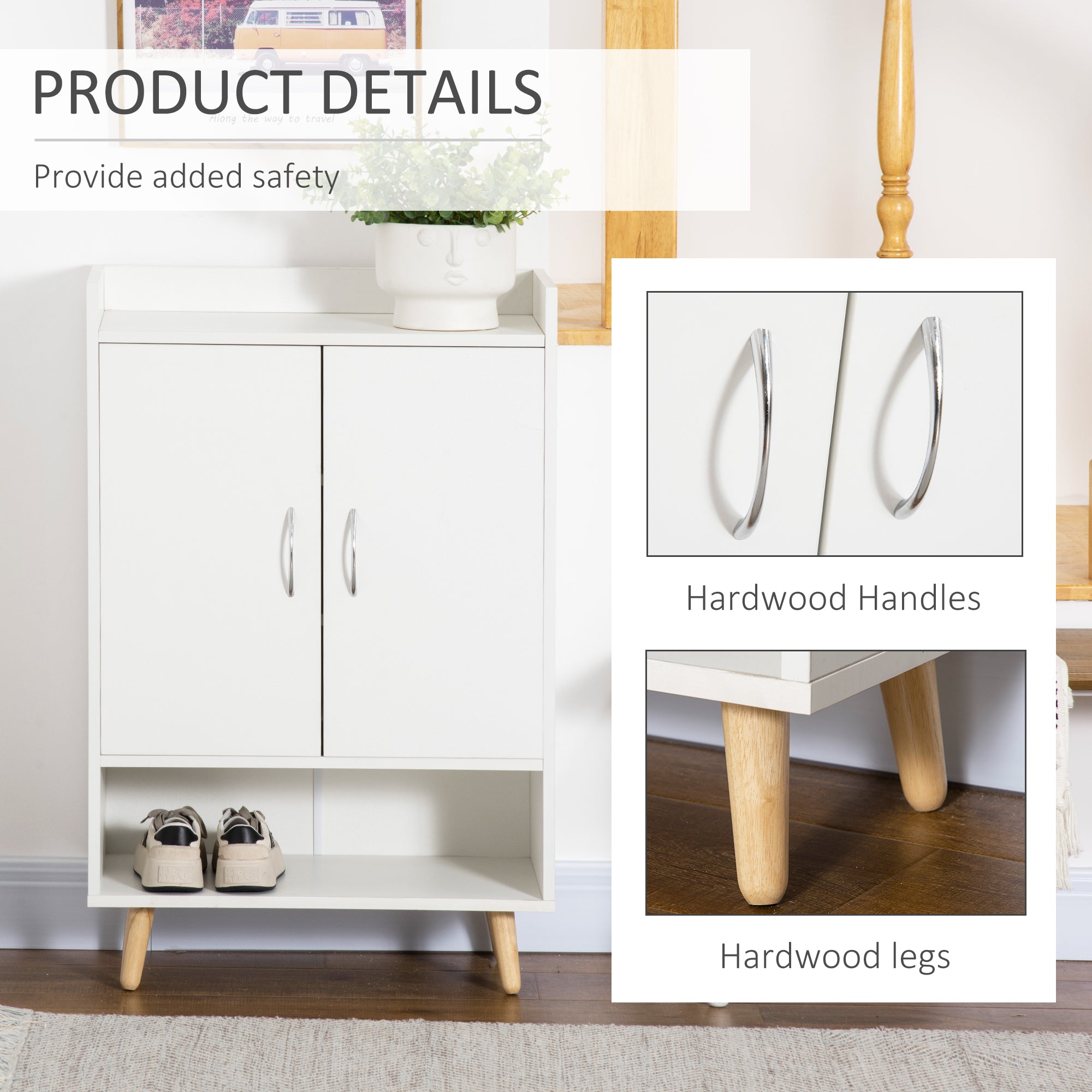 Kozy Modern Shoe Cabinet Storage Organizer with Doors and Shelves for Hallway & Entryway, 60L x 30W x 92Hcm, White