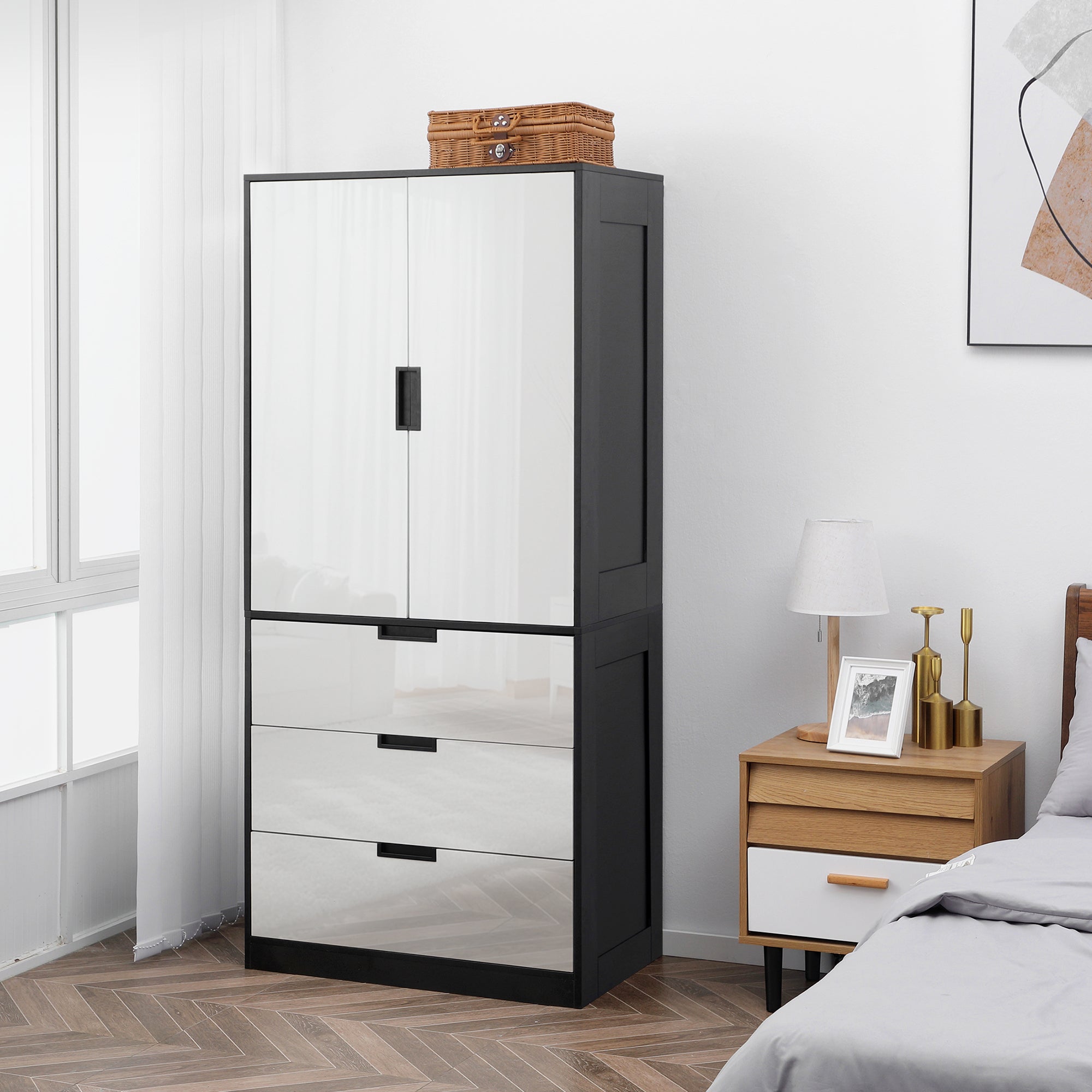 Two Door, Two Drawer Wardrobe - White/Brown