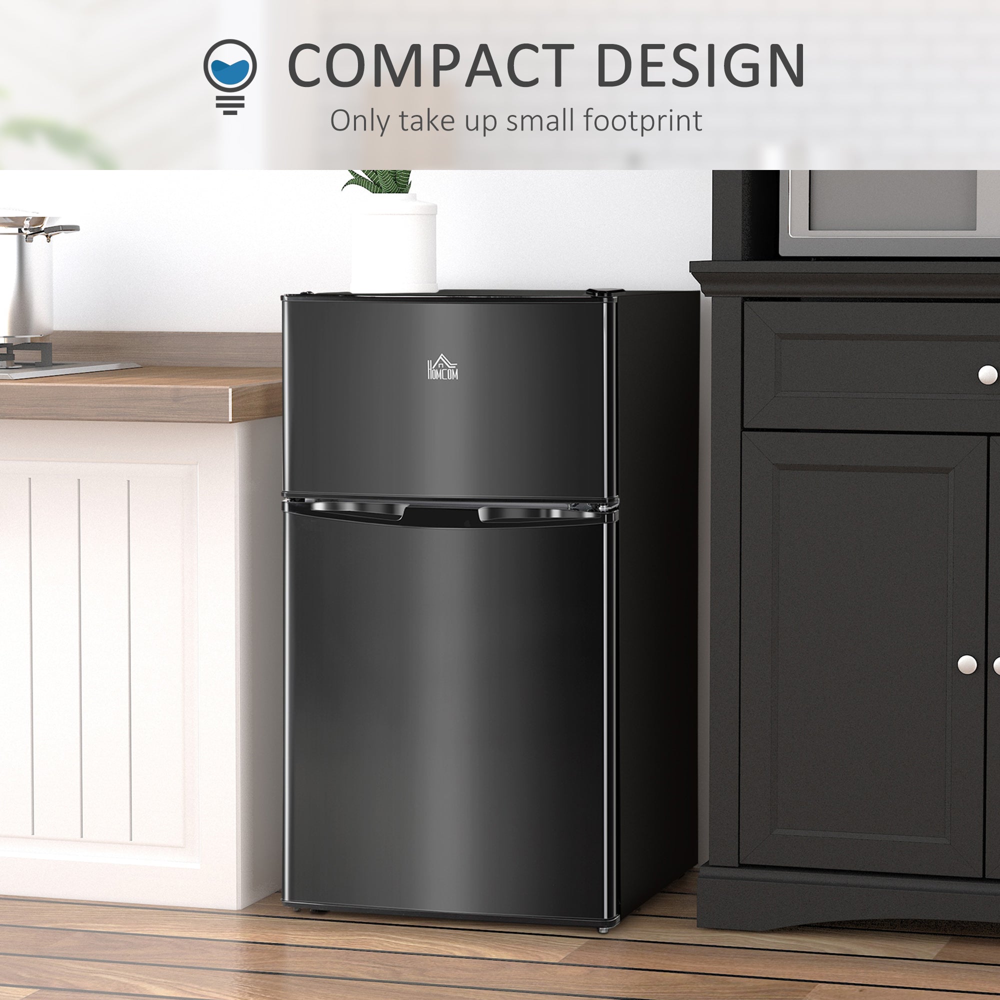 Kozy - 88L Under Counter Fridge Freezer, Small Refrigerator with 5-Setting, 3 Star Freezer Rating, Black