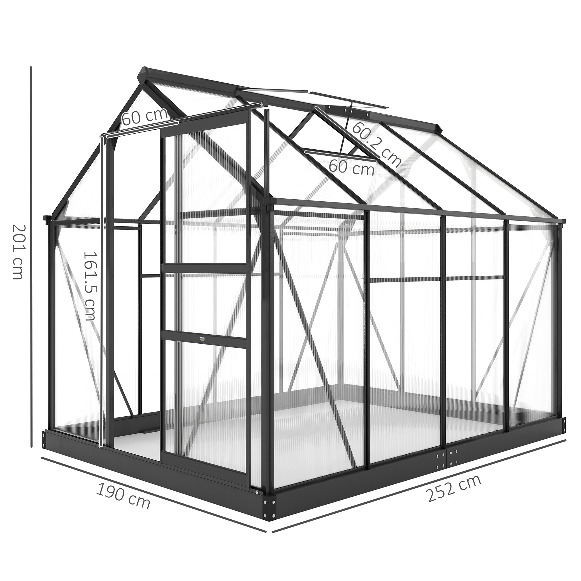Kozy 6 x 8ft Polycarbonate Greenhouse, Large Walk-In Green House with Slide Door and Window, Garden Plants Grow House with Aluminium Frame and Foundation, Grey
