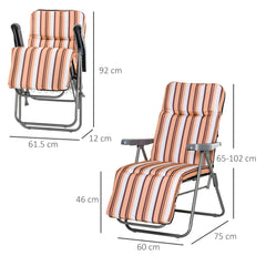 Kozy Reclining Garden Chair Set of 2, 5-Level Adjustable Zero Gravity Chairs with Cushions, Folding Sun Lounger Garden Recliner Chairs with Armrests for Outdoor, Patio, Orange Stripe