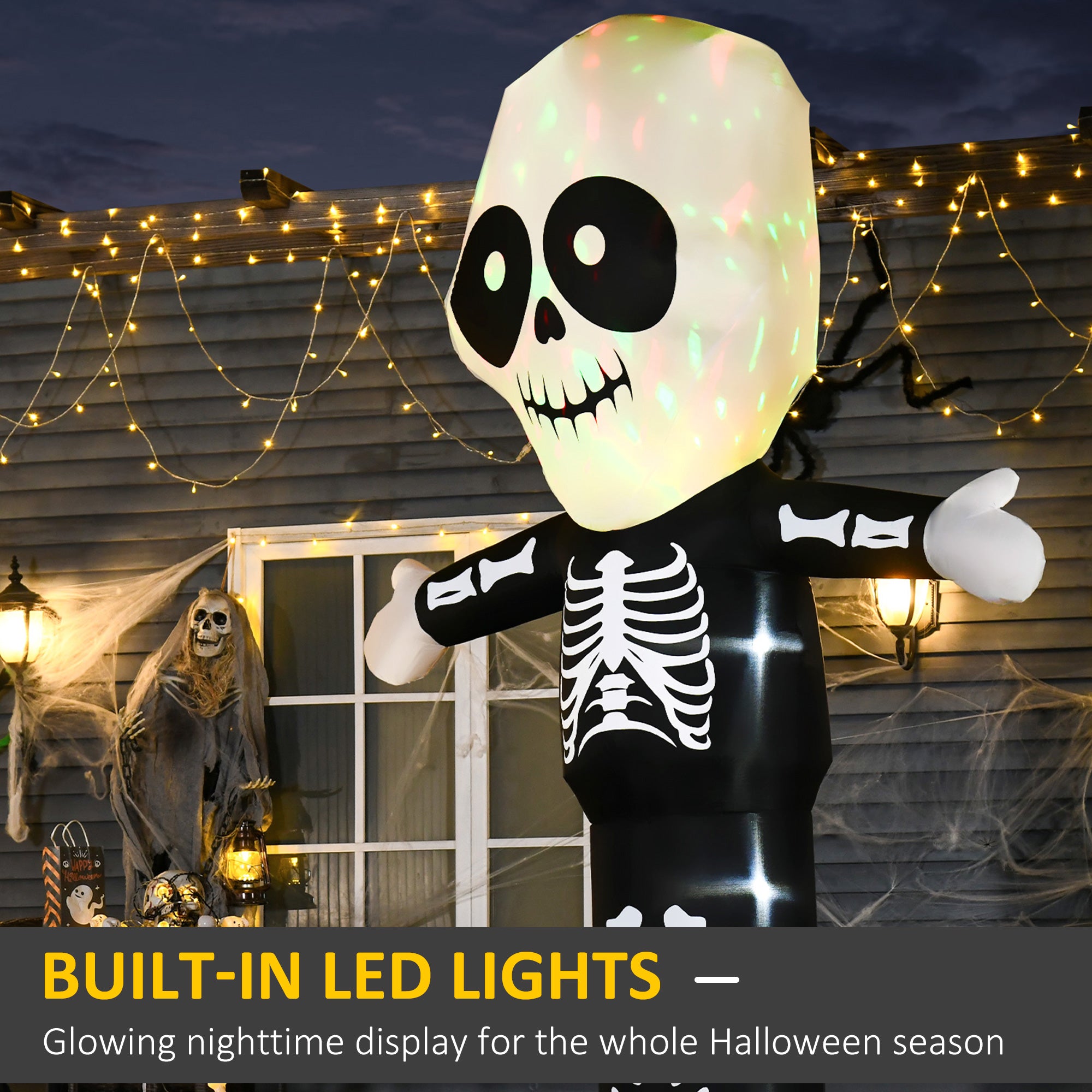 Kozy 3m Halloween Inflatable Skeleton Ghost Decoration, LED Lighted for Home Indoor Outdoor Garden Lawn Decoration Party Prop